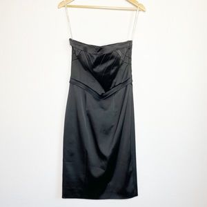 Karen Millen Strapless Satin A-line Cocktail Party Dress Black Size 6 NWT
